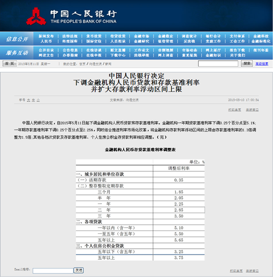 央行母親節獻禮：存貸款基準利率下調0.25%（組圖）