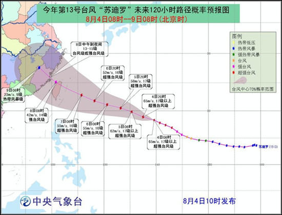 台风“苏迪罗”继续加强为超强台风级 预计8日中午到夜间在浙闽沿海登陆