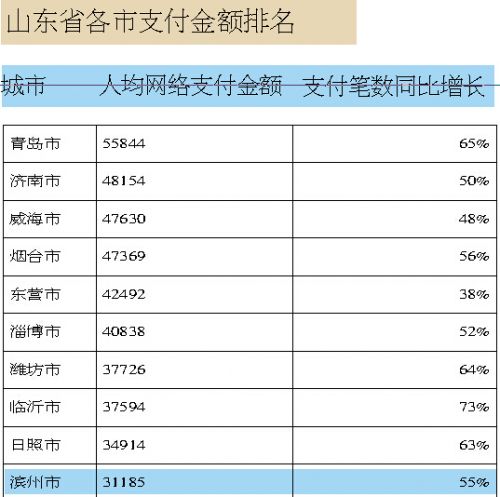 2015年支付宝账单新鲜出炉：滨州人均网络支付超3万元 省内排第十