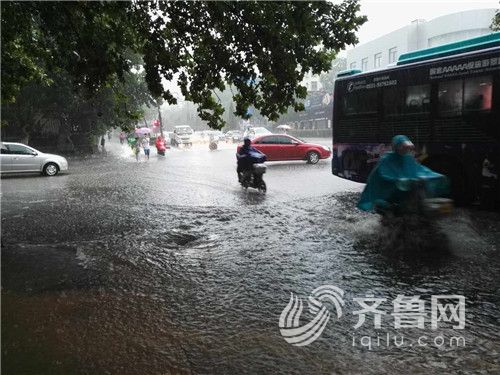 山東財經大學舜耕校區門口積水嚴重。（齊魯網記者 王樹偉）