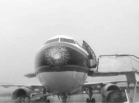 濟南飛廣州航班被冰雹砸花 駕駛艙玻璃和雷達罩受損