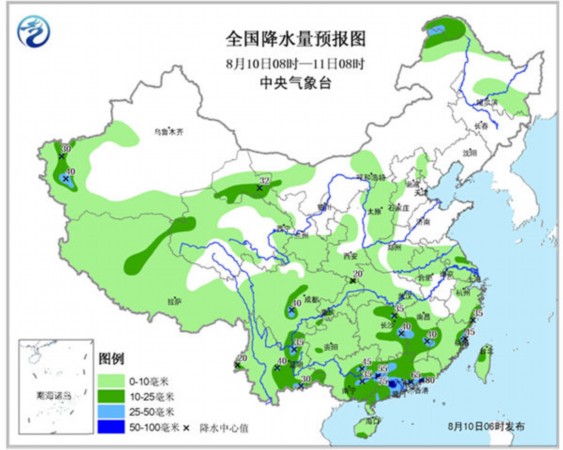 11日至13日，受持續的東風氣流影響，廣東、廣西、福建等地仍多陣性較強降雨。