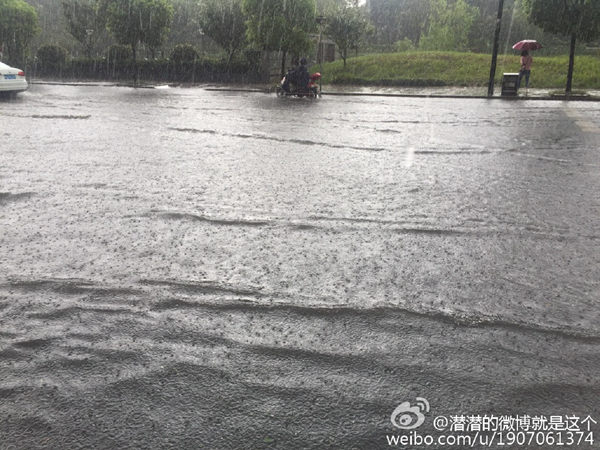 8月9日，浙江杭州下沙街區降雨導致道路積水。（來源：）