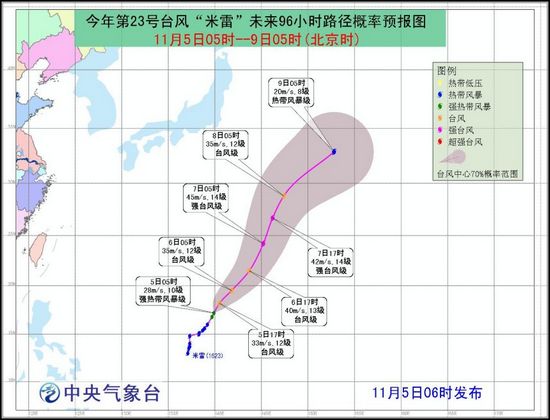 颱風“米雷”加強為強熱帶風暴級將向東北方向移動