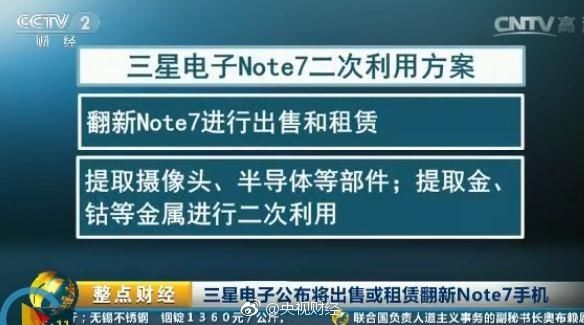 三星蓋樂世Note7手機因電池起火問題，于去年9月在全球範圍被召回，隨後在10月停售。昨晚，三星電子在官網發佈他們將對召回的Note7進行二次利用。翻新後出售或作為租賃機，目前，南韓普遍預測，三星電子或最早在6月將正式銷售翻新機，銷售地區可能會是印度、越南和其他新興市場，這主要是因為這些地區消費者更看重價格。